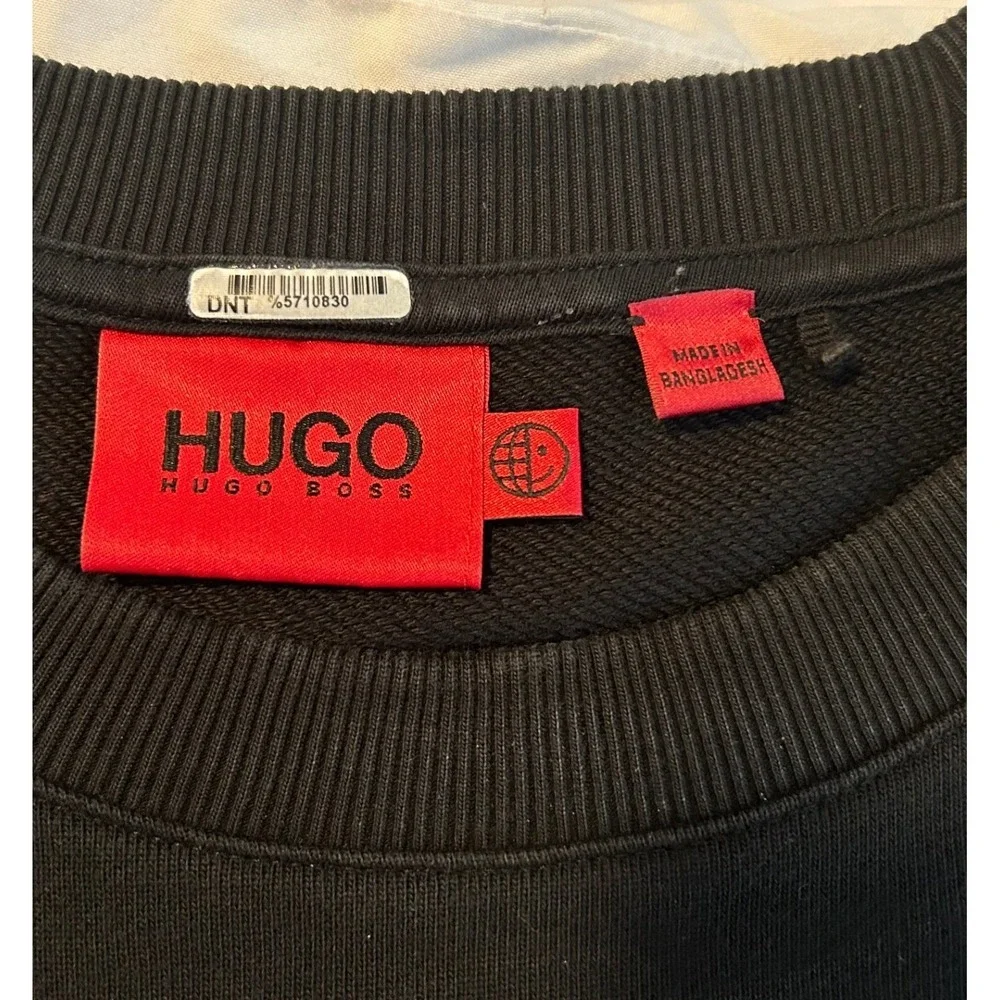 Hugo Boss Mens Sweatshirt Black Red Logo Patch Crewneck Pullover Large